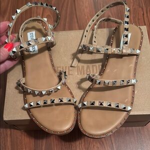Steve Madden Tan Silver Studded Sandals